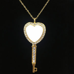 Sublimation Bling Heart Key with Necklace